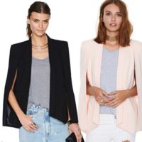 New Ladies Women Long Sleeve Lapel Cape Poncho Office Jacket Cloak Blazer Suit Coat KR2