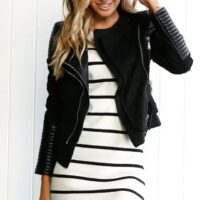 Spliced Faux Leather Suede Jacket Women Black Moto Coat Punk Camel Suede jaquetas couro Casaco chaquetas PU Slim Jacket