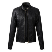 Long Sleeve Ladies Leather Jacket Pu Leather Women Short