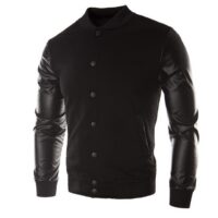 Male Faux Leather Patch Basic Jacket