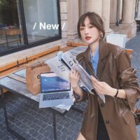 Hong Kong Style Retro PU Leather Suit Jacket Women