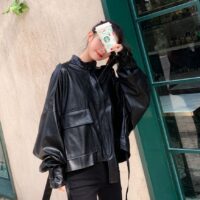 Fashion Retro Loose Collar Style Leather Jacket Women