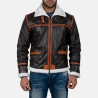 Men Alpine Brown Fur Leather Jacket