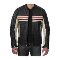 Mens Black Cafe Racer Cowhide Leather Jacket