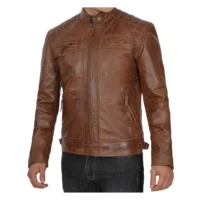 Men Chocolate Brown Cafe Racer Leather Jacket