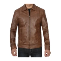 Men Chocolate Brown Harrington Vintage Leather Jacket