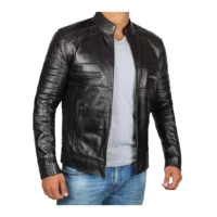 Black Cafe Racer Real Leather Jacket