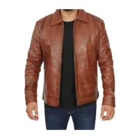 Reeves Mens Harrington Premium Brown Leather Jacket