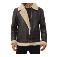 Men Shearling Dark Brown Leather Bomber Jacket