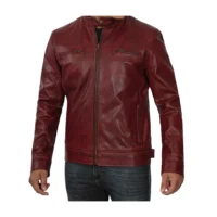 Men Maroon Biker Leather Jacket