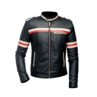 Men Red And White Striped Black Jacket