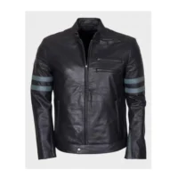 Men Blue Stripe Mayhem Retro Black Cafe Racer Jacket