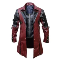 FaddyRox Steampunk Gothic Men Faux Leather Maroon & Black Coat Jacket