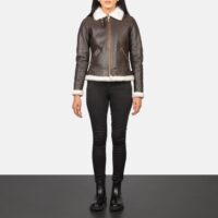 Women Brown Leather Bomber Jacket