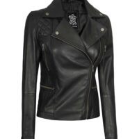 Amanda Womens Asymmetrical Black Quilted Leather Jacket